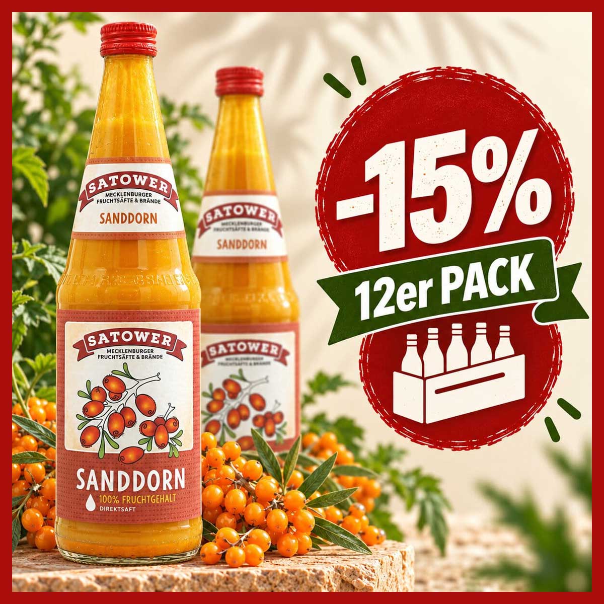 Satower Sanddornsaft – 100% Direktsaft | 12 × 0,7l